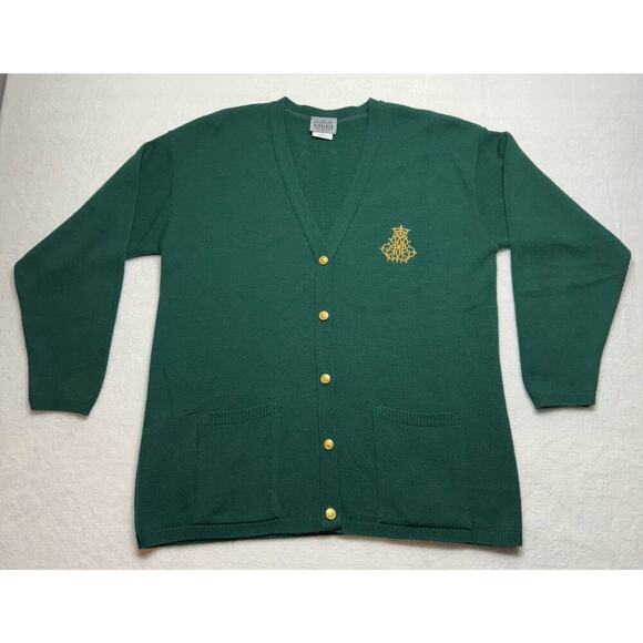 VTG Nikki Green Cardigan Sweater Large Gold Buttons Preppy Retro - Picture 1 of 5